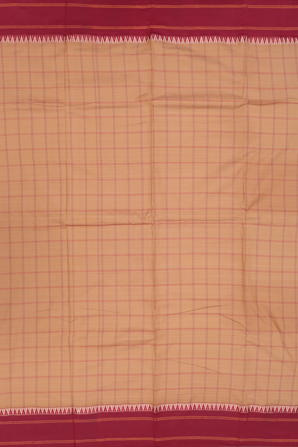 Dharwad Cotton Saree In Mustard Brown With Checks Design
