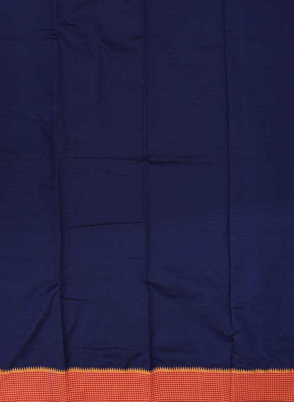 Dharwad Cotton Saree In Navy Blue With Checks Border