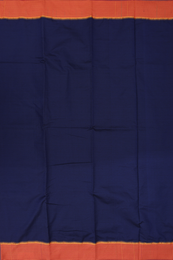 Dharwad Cotton Saree In Navy Blue With Checks Border
