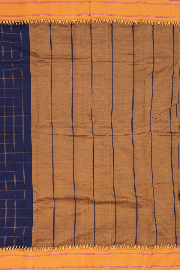 Dharwad Cotton Saree In Navy Blue With Checks Design