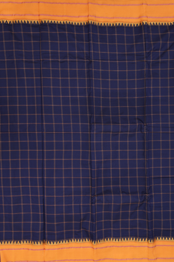 Dharwad Cotton Saree In Navy Blue With Checks Design