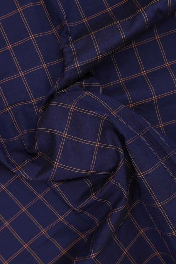 Dharwad Cotton Saree In Navy Blue With Checks Design