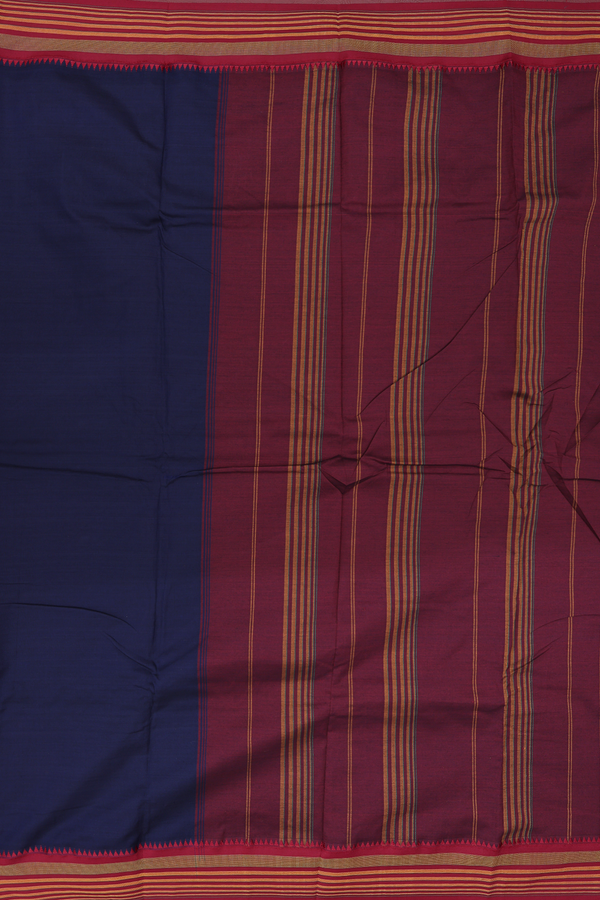 Dharwad Cotton Saree In Navy Blue With Contrast Border