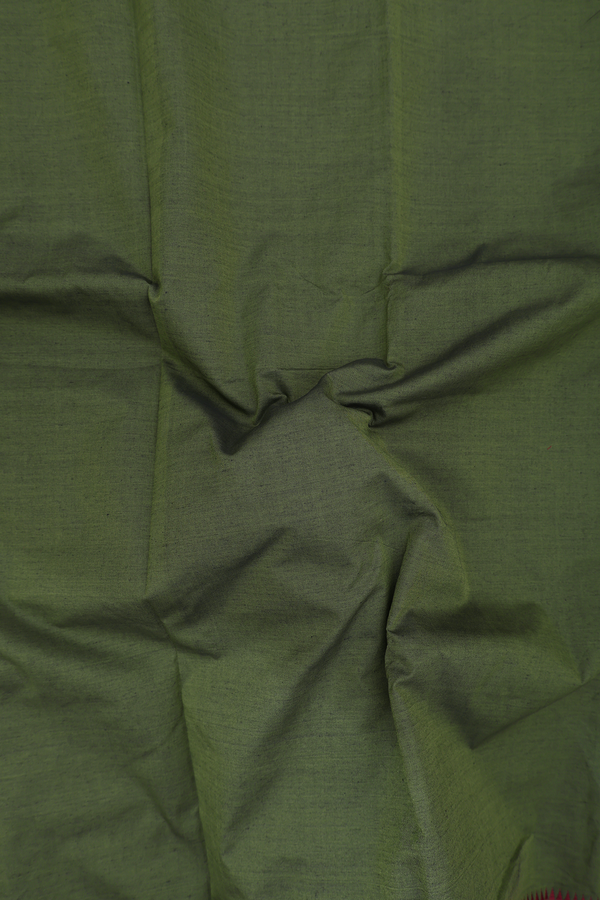 Dharwad Cotton Saree In Olive Green With Contrast Border