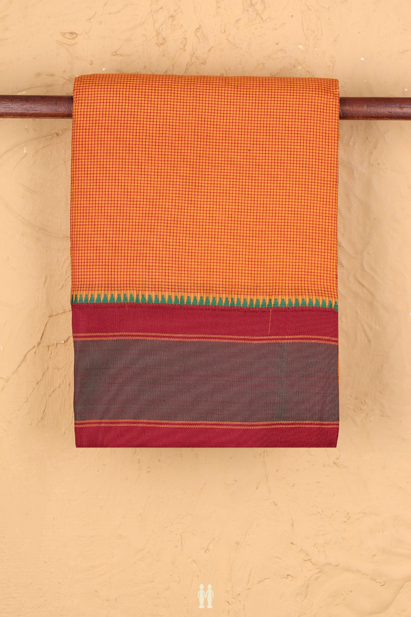 Dharwad Cotton Saree In Orange With Checks Design