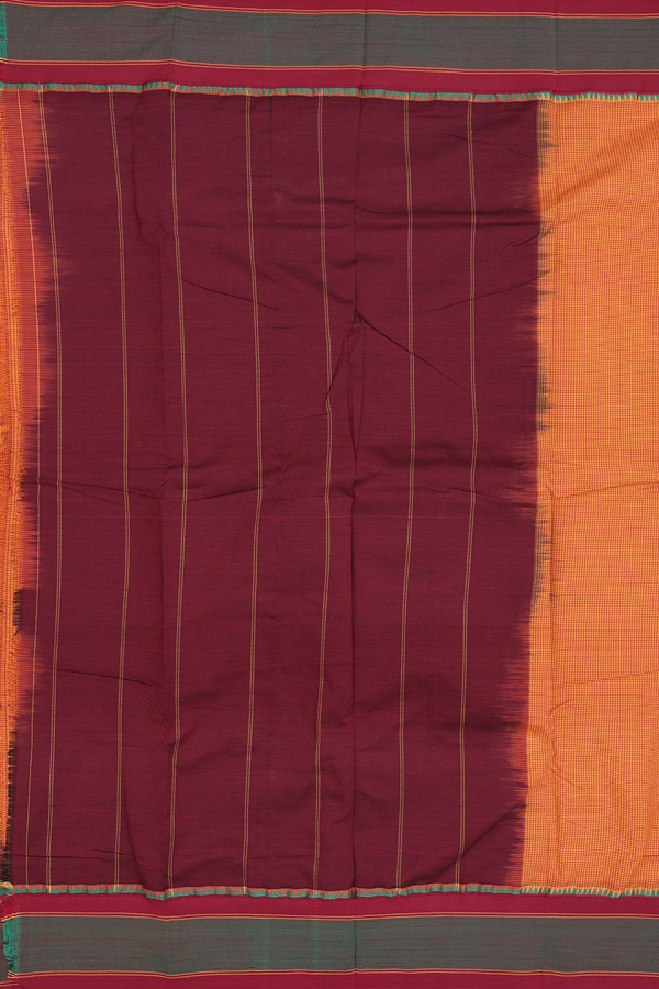 Dharwad Cotton Saree In Orange With Checks Design
