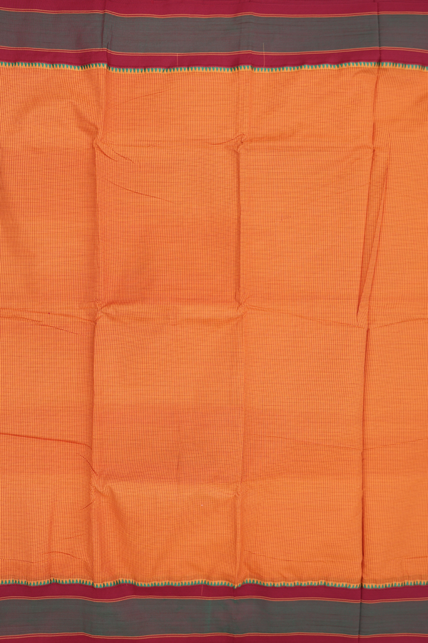 Dharwad Cotton Saree In Orange With Checks Design