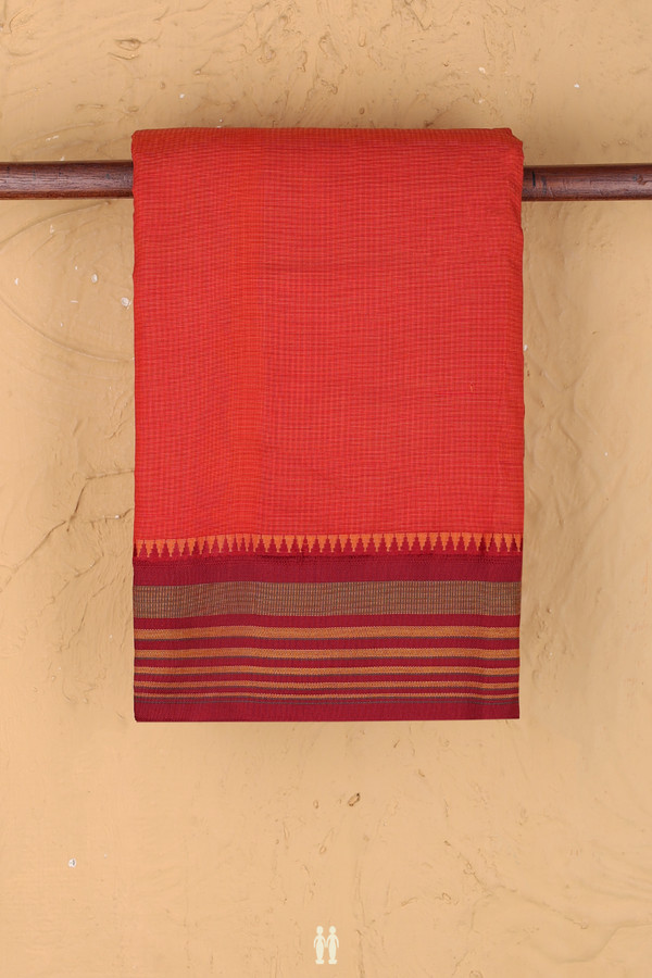 Dharwad Cotton Saree In Orange With Contrast Border