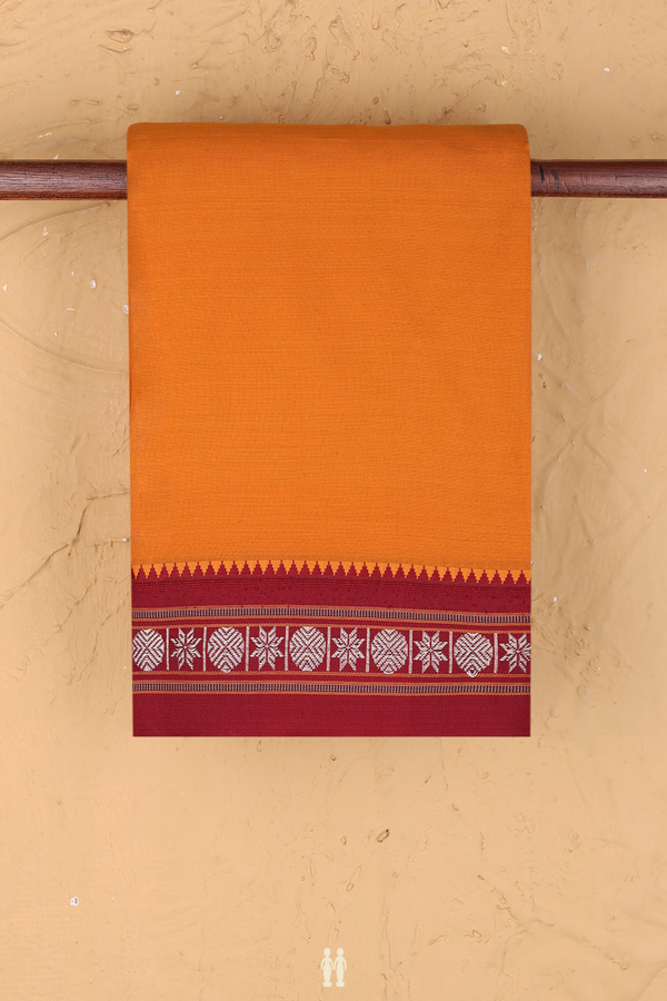 Dharwad Cotton Saree In Orange With Contrast Border
