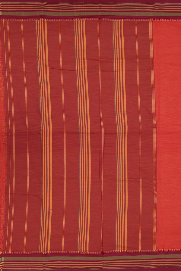 Dharwad Cotton Saree In Orange With Contrast Border