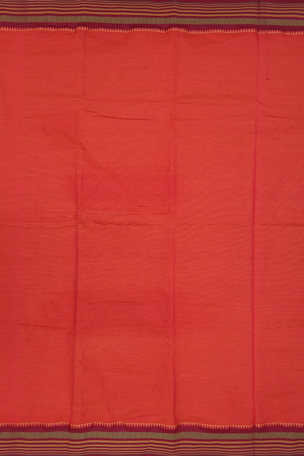 Dharwad Cotton Saree In Orange With Contrast Border