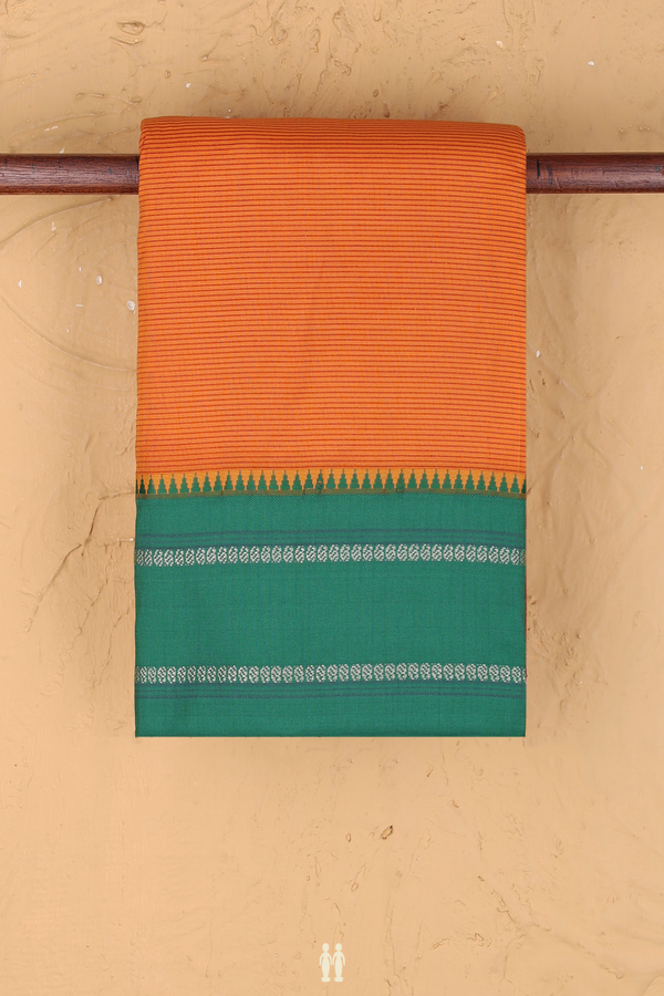 Dharwad Cotton Saree In Orange With Stripes Design