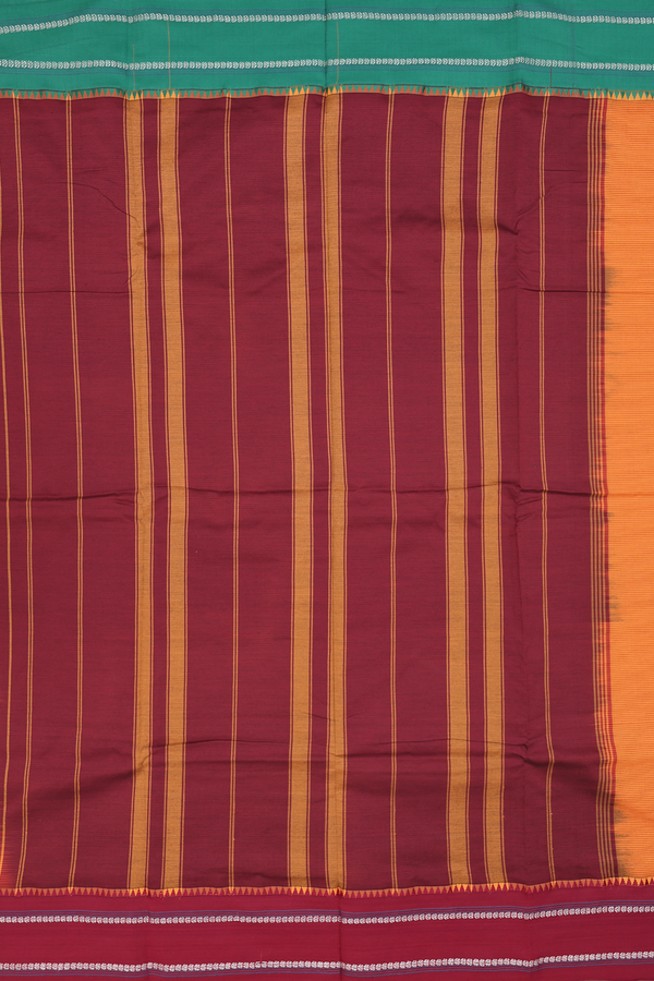 Dharwad Cotton Saree In Orange With Stripes Design
