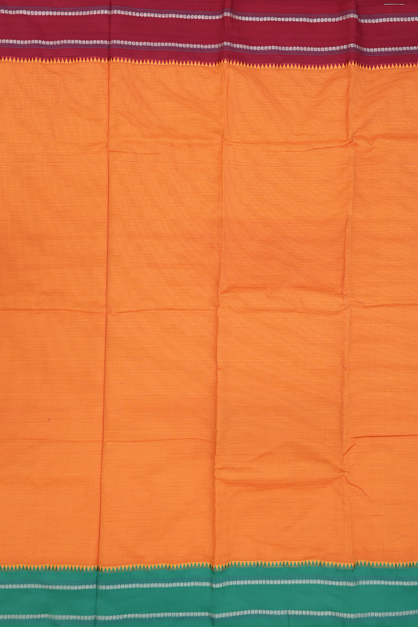 Dharwad Cotton Saree In Orange With Stripes Design
