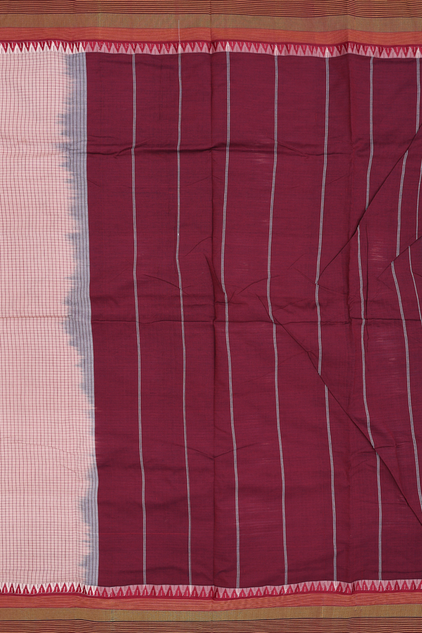 Dharwad Cotton Saree In Pastel Brown With Checks Design