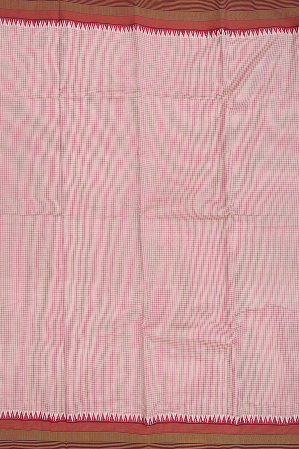 Dharwad Cotton Saree In Pastel Brown With Checks Design