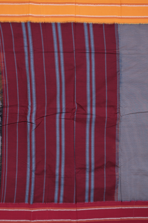 Dharwad Cotton Saree In Pigeon Blue With Stripes Design