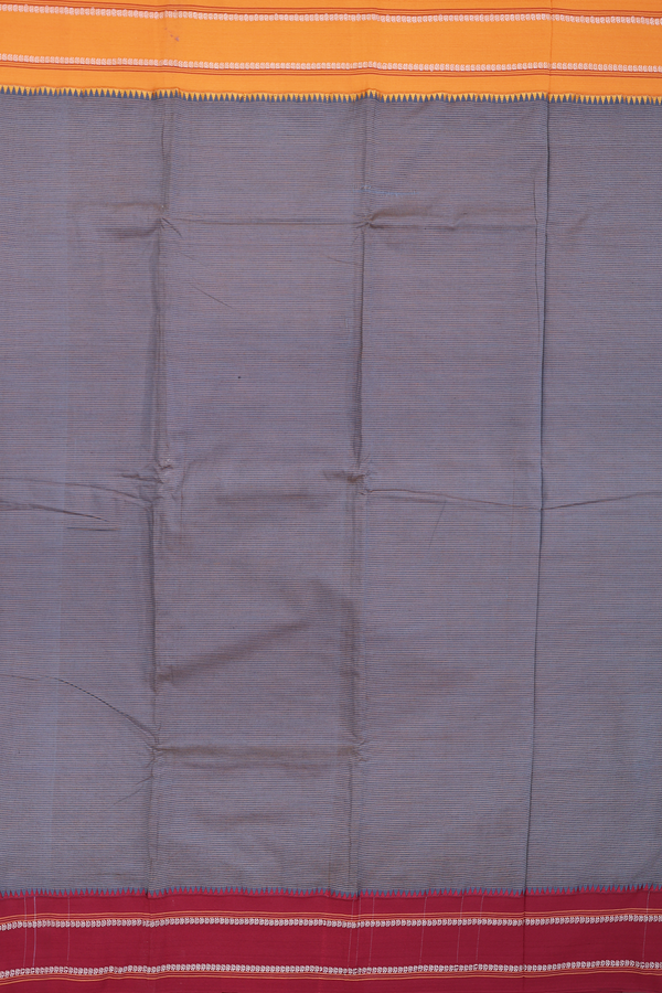 Dharwad Cotton Saree In Pigeon Blue With Stripes Design