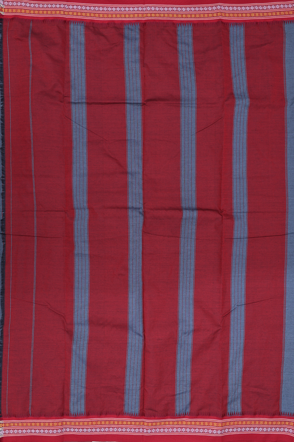 Dharwad Cotton Saree In Pigeon Blue With Contrast Border
