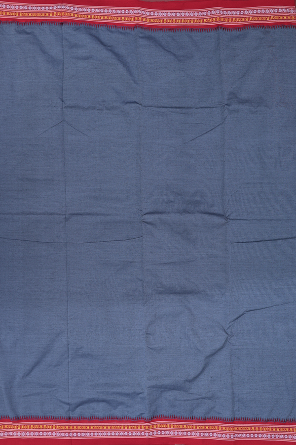 Dharwad Cotton Saree In Pigeon Blue With Contrast Border