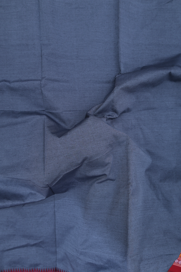 Dharwad Cotton Saree In Pigeon Blue With Contrast Border