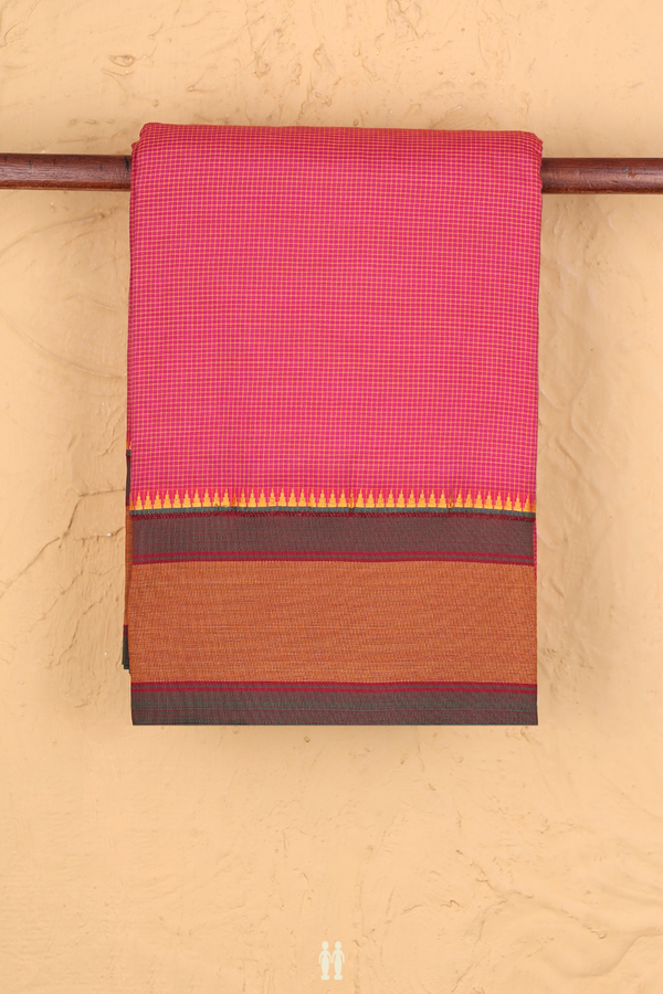 Dharwad Cotton Saree In Pink With Checks Design