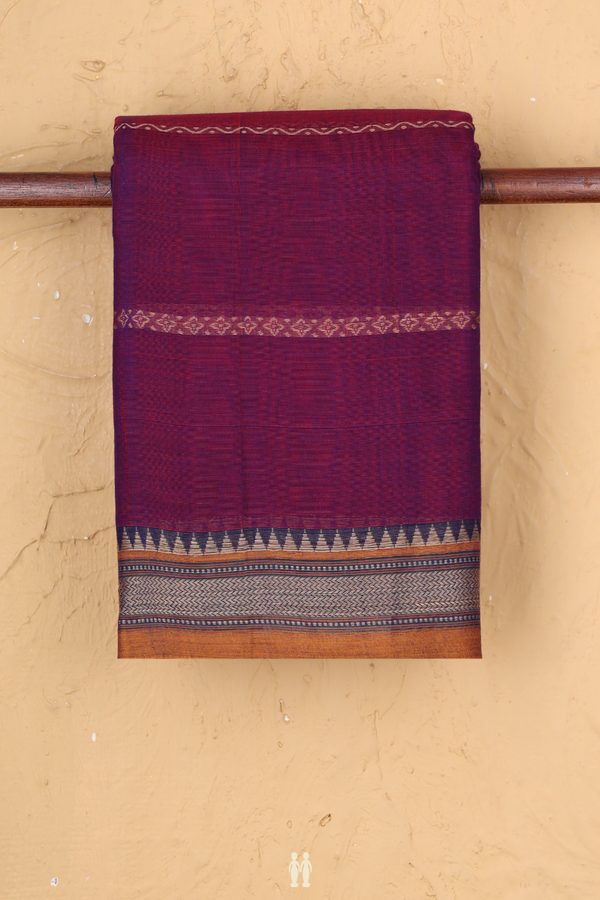 Dharwad Cotton Saree In Plum Purple With Stripes Design