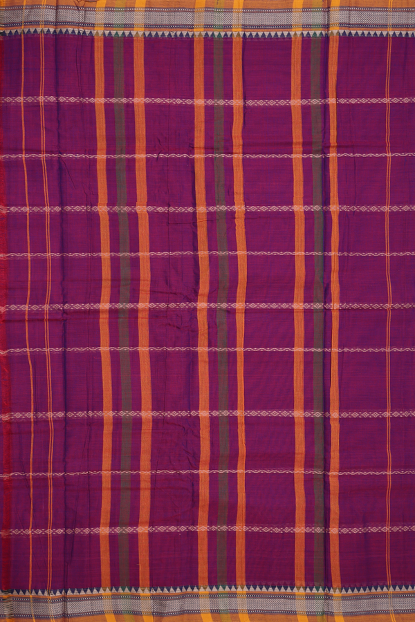 Dharwad Cotton Saree In Plum Purple With Stripes Design