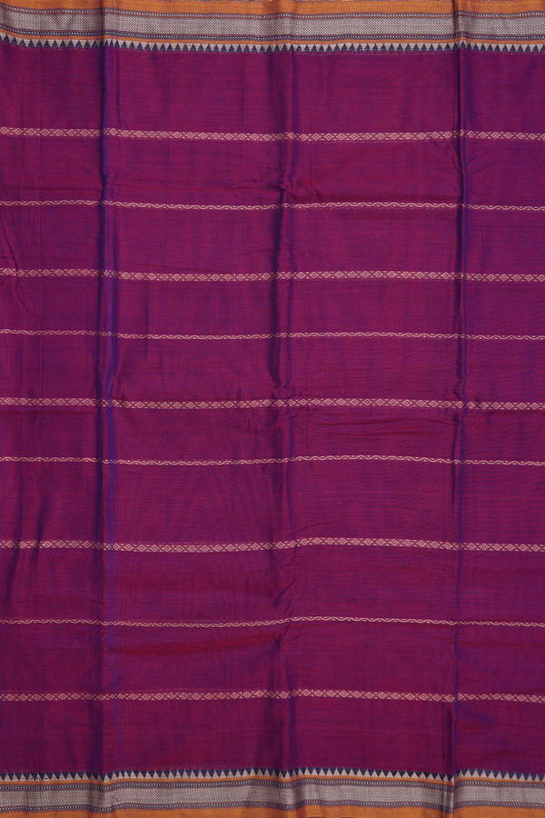 Dharwad Cotton Saree In Plum Purple With Stripes Design