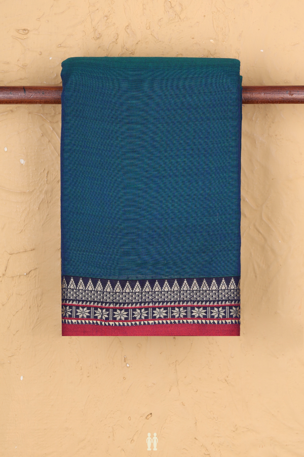 Dharwad Cotton Saree In Prussian Blue With Threadwork Border