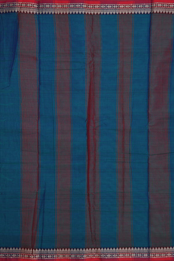 Dharwad Cotton Saree In Prussian Blue With Threadwork Border