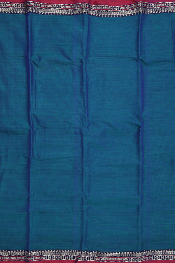 Dharwad Cotton Saree In Prussian Blue With Threadwork Border