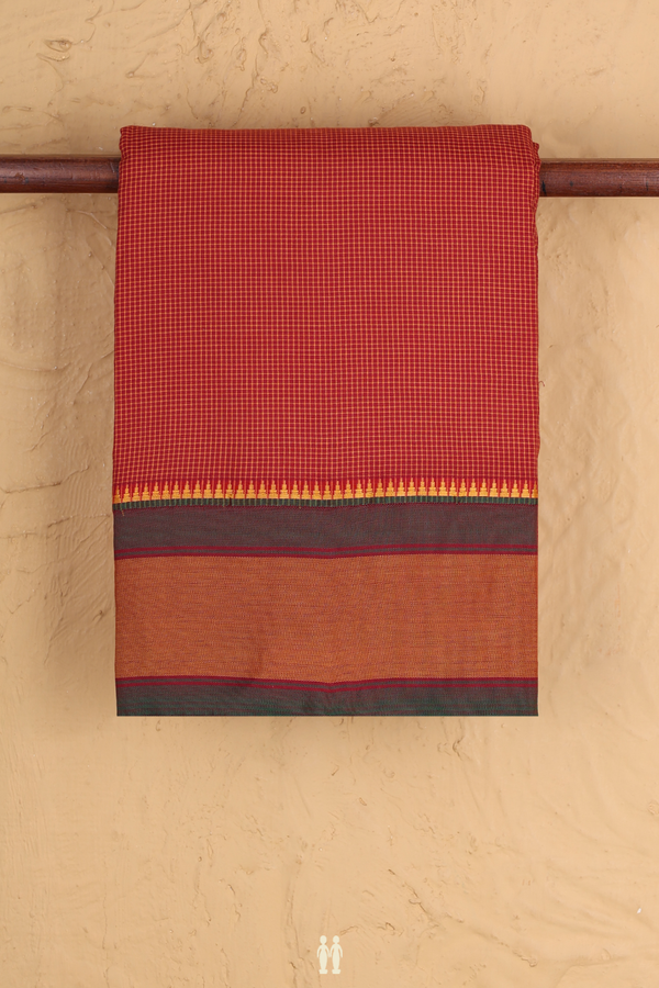 Dharwad Cotton Saree In Red With Checks Design