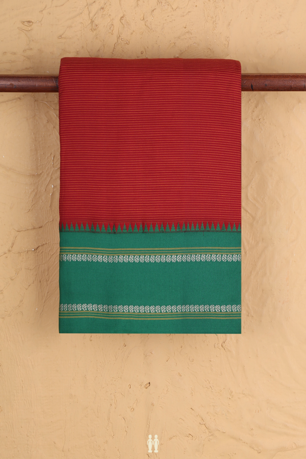 Dharwad Cotton Saree In Red With Stripes Design