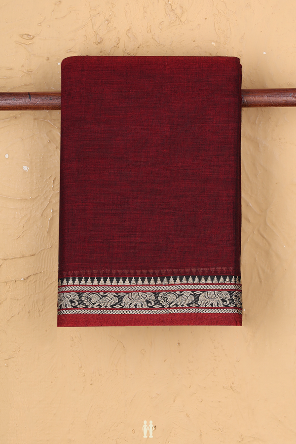 Dharwad Cotton Saree In Red With Threadwork Border