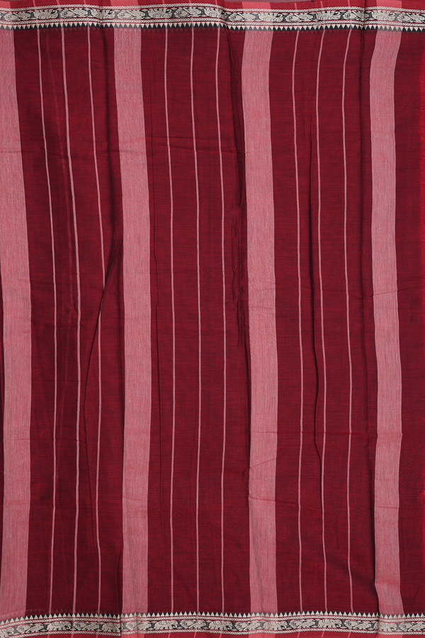 Dharwad Cotton Saree In Red With Threadwork Border