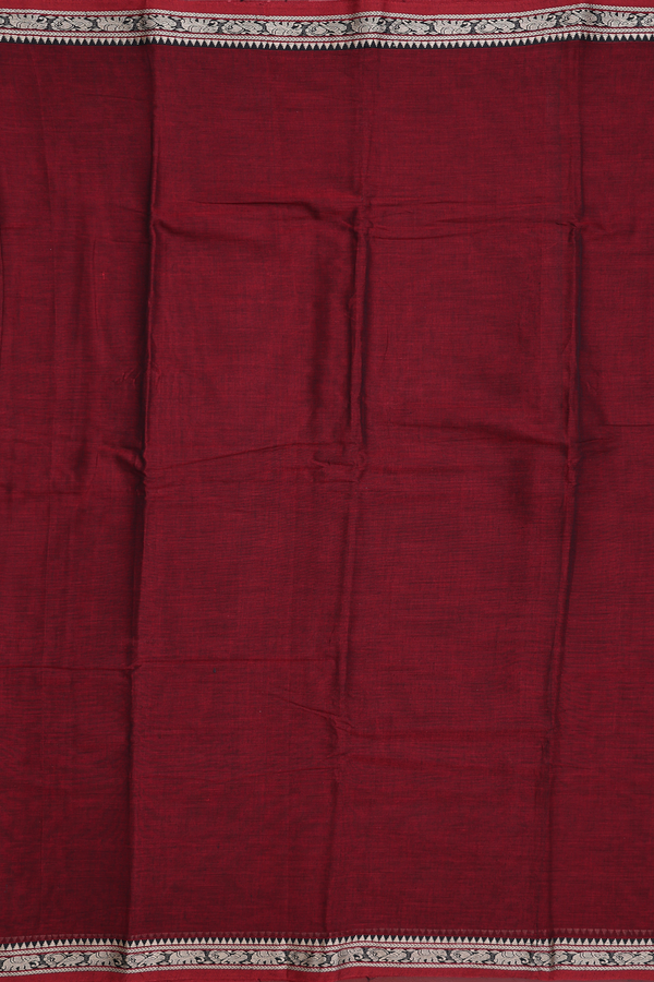 Dharwad Cotton Saree In Red With Threadwork Border