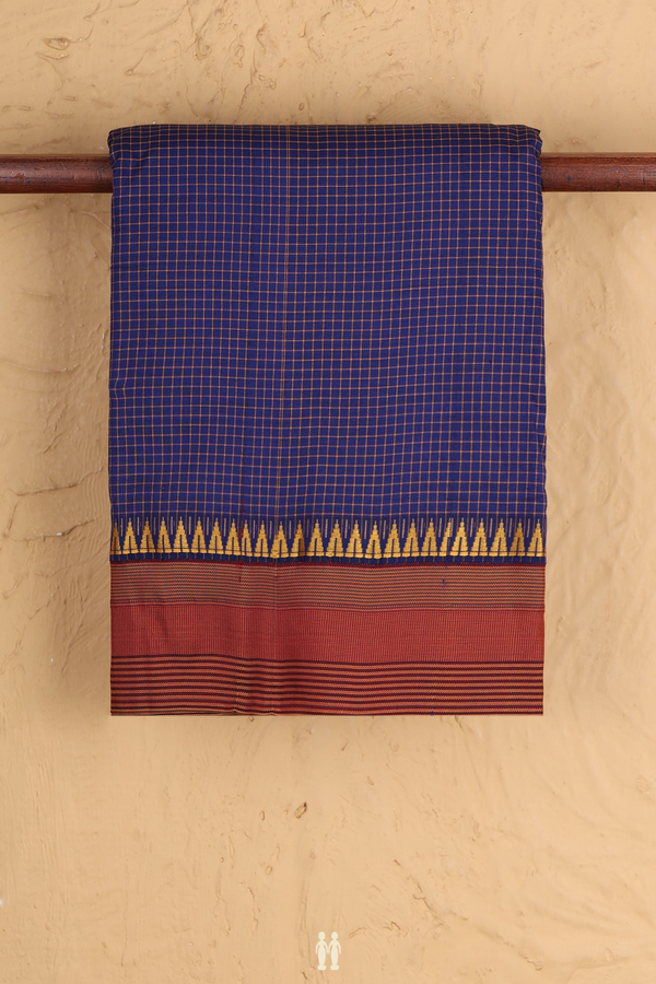 Dharwad Cotton Saree In Royal Blue With Checks Design