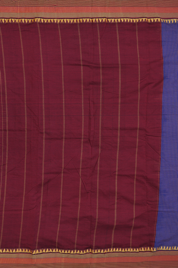 Dharwad Cotton Saree In Royal Blue With Checks Design