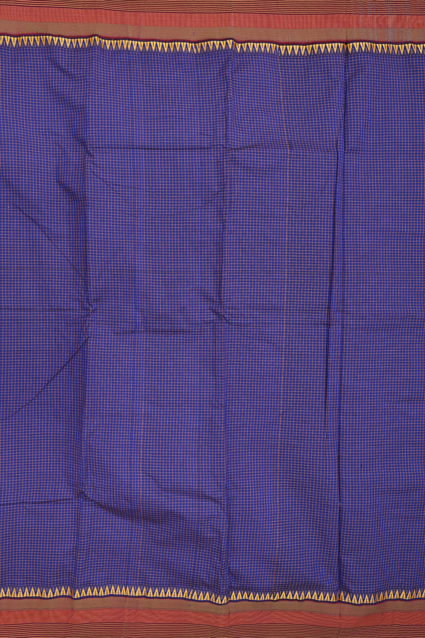 Dharwad Cotton Saree In Royal Blue With Checks Design
