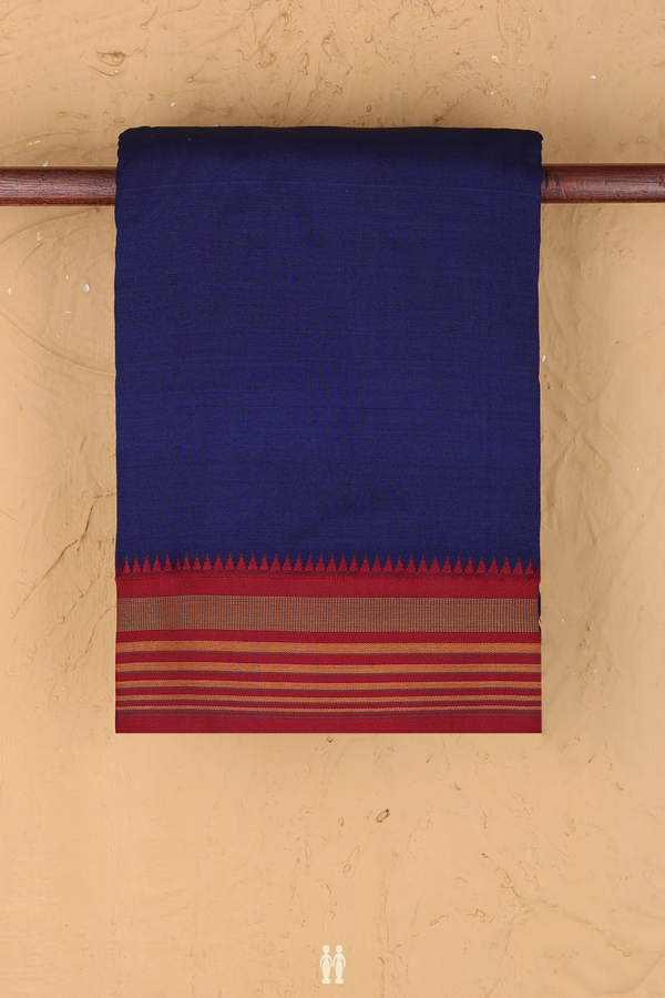 Dharwad Cotton Saree In Royal Blue With Contrast Border