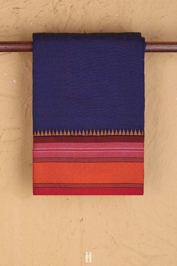 Dharwad Cotton Saree In Royal Blue With Stripes Design
