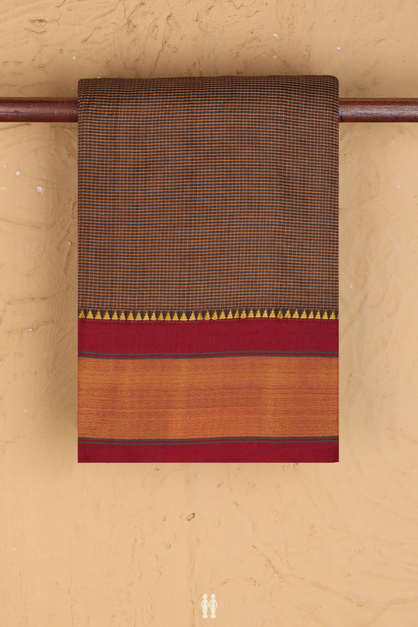 Dharwad Cotton Saree In Brown With Checks Design