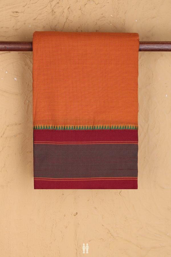 Dharwad Cotton Saree In Orange With Checks Design
