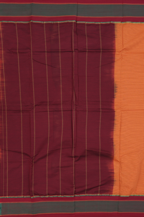 Dharwad Cotton Saree In Orange With Checks Design