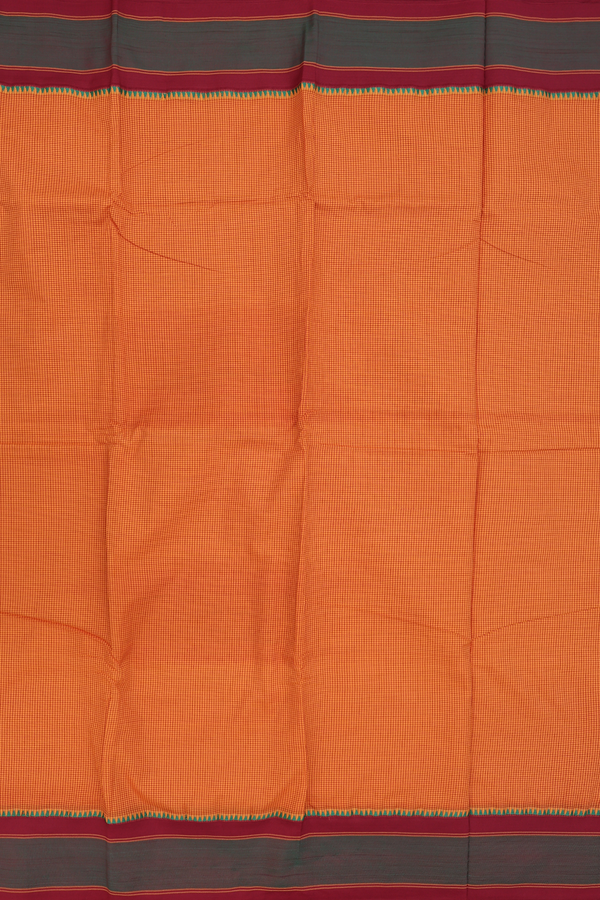 Dharwad Cotton Saree In Orange With Checks Design