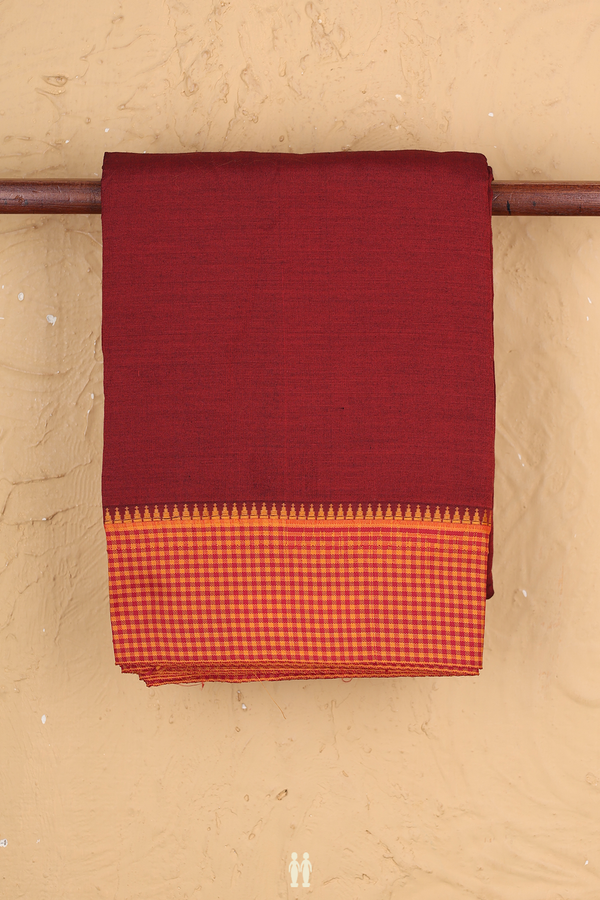 Dharwad Cotton Saree In Ruby Red With Contrast Border