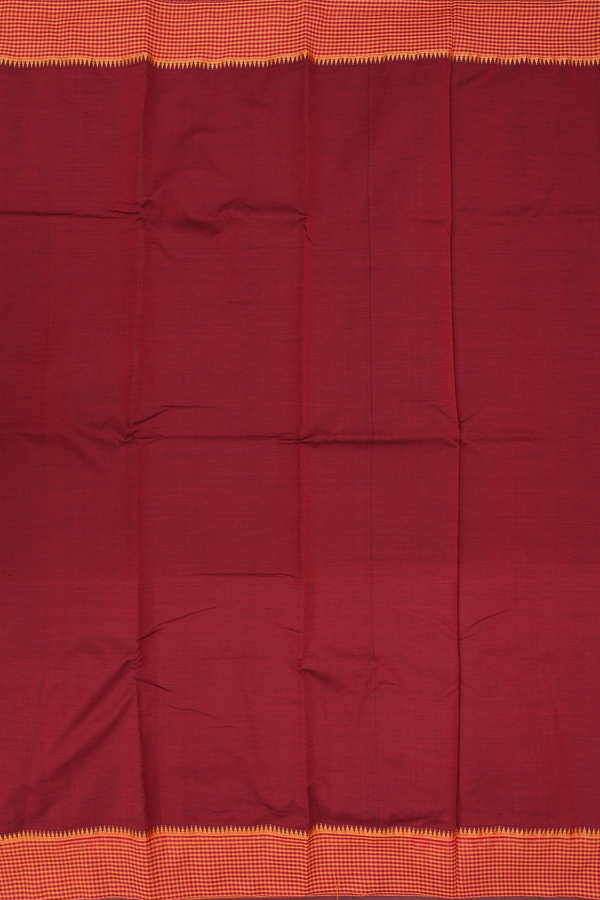 Dharwad Cotton Saree In Ruby Red With Contrast Border