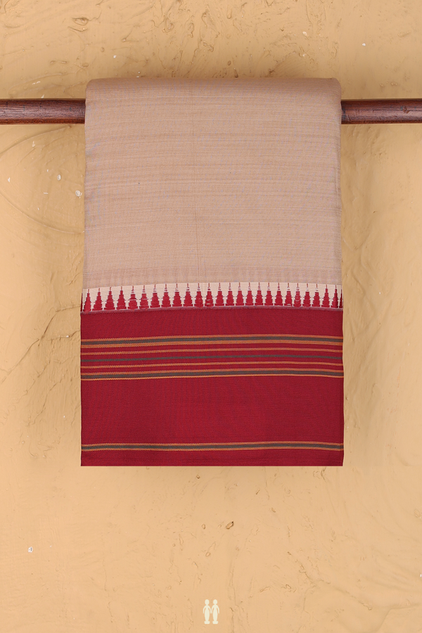 Dharwad Cotton Saree In Tan Brown With Contrast Border