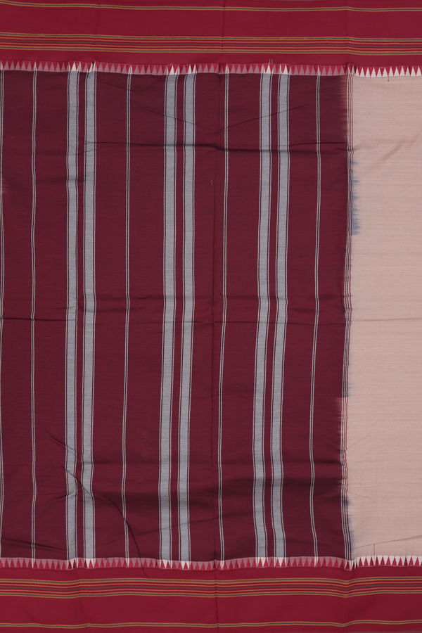 Dharwad Cotton Saree In Tan Brown With Contrast Border